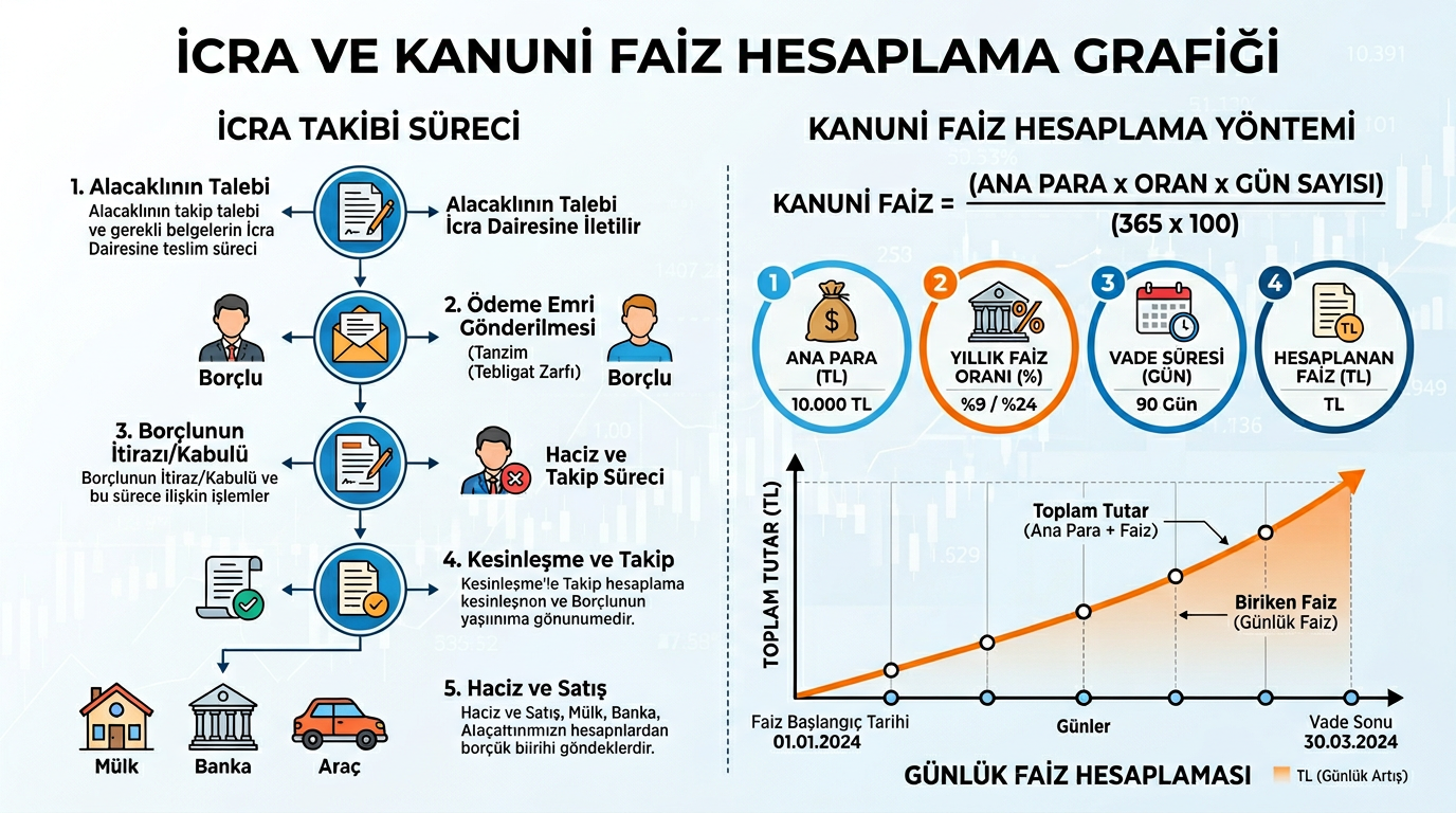 İcra kanuni faiz hesaplama grafik Türkçe