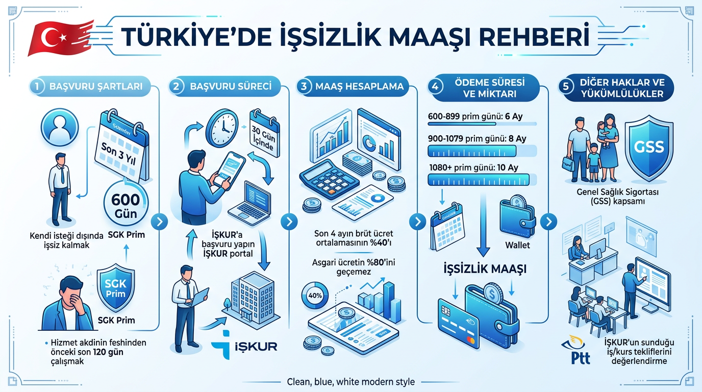 İşsizlik maaşı: son 4 ay brüt ortalama ve prim gününe göre tahmini ödeme