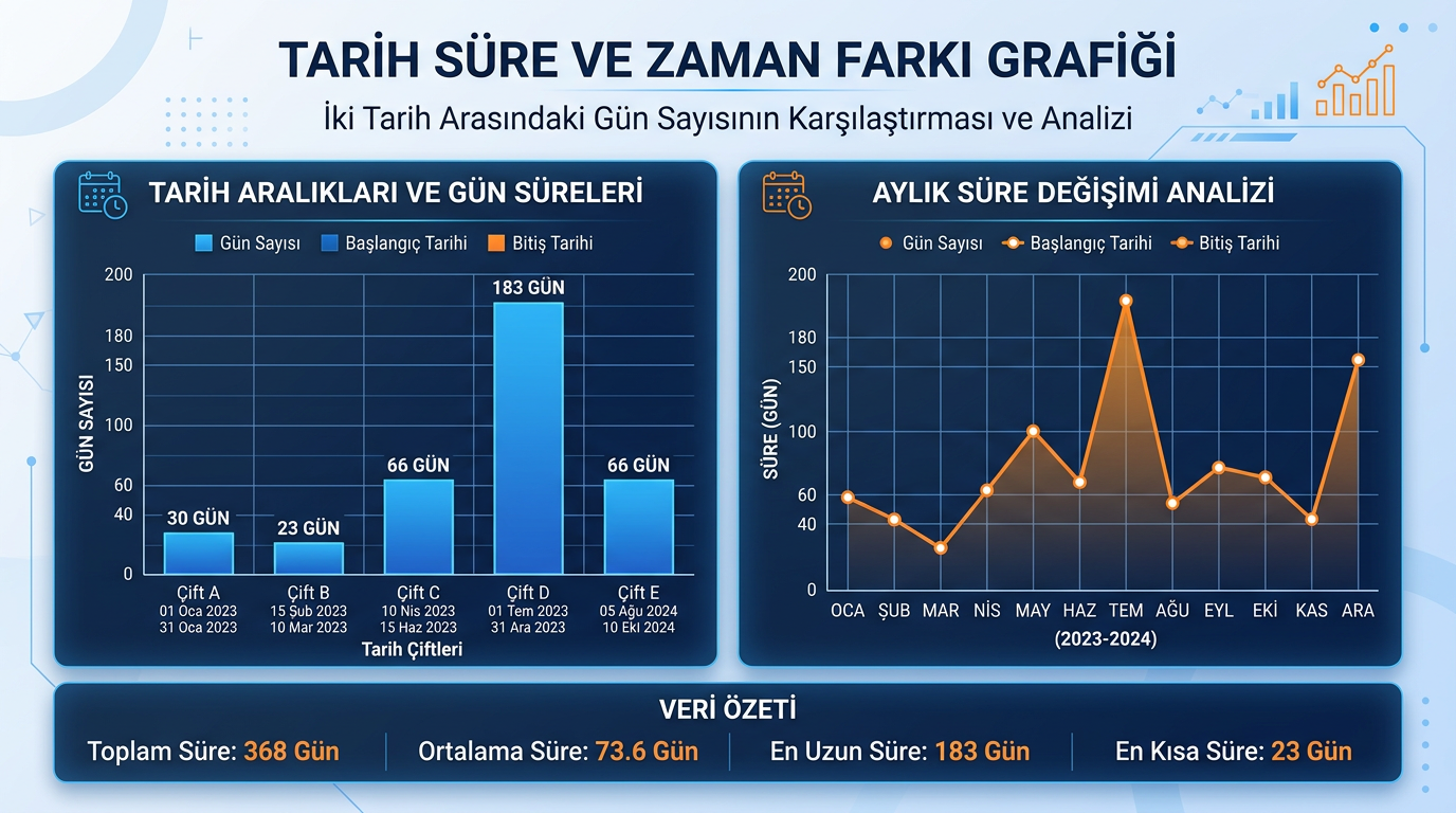 Zaman farkı iki tarih arası grafik Türkçe